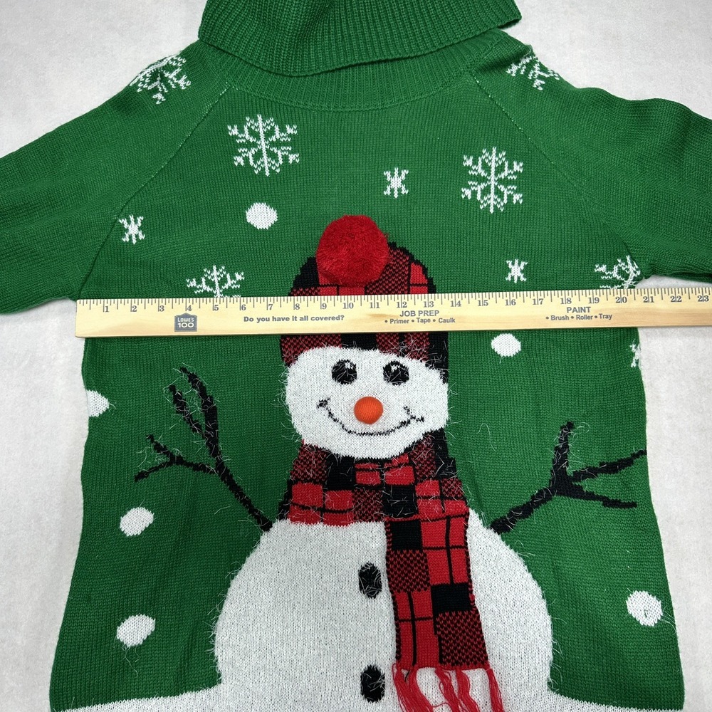 Women's Christmas Snowman Sweater Sz Small Green Buffalo Plaid 3D Pom Pom - Picture 7 of 9